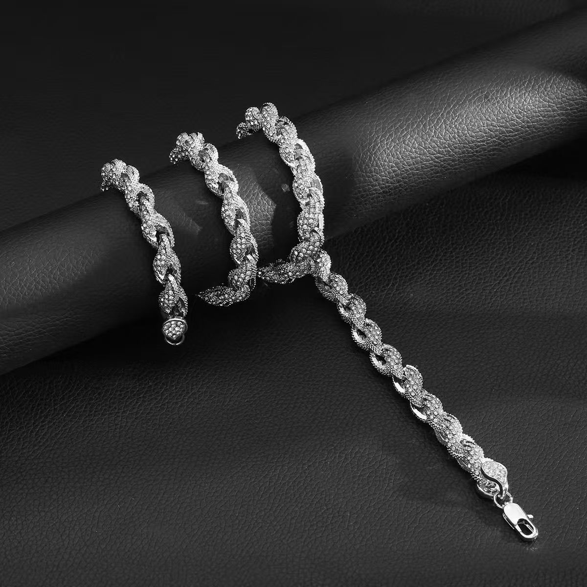 Iced out twist rope chains for men/women hip hop iced out chunky rope chain for men/women jewellery accessories 10mm width/60cm length necklace