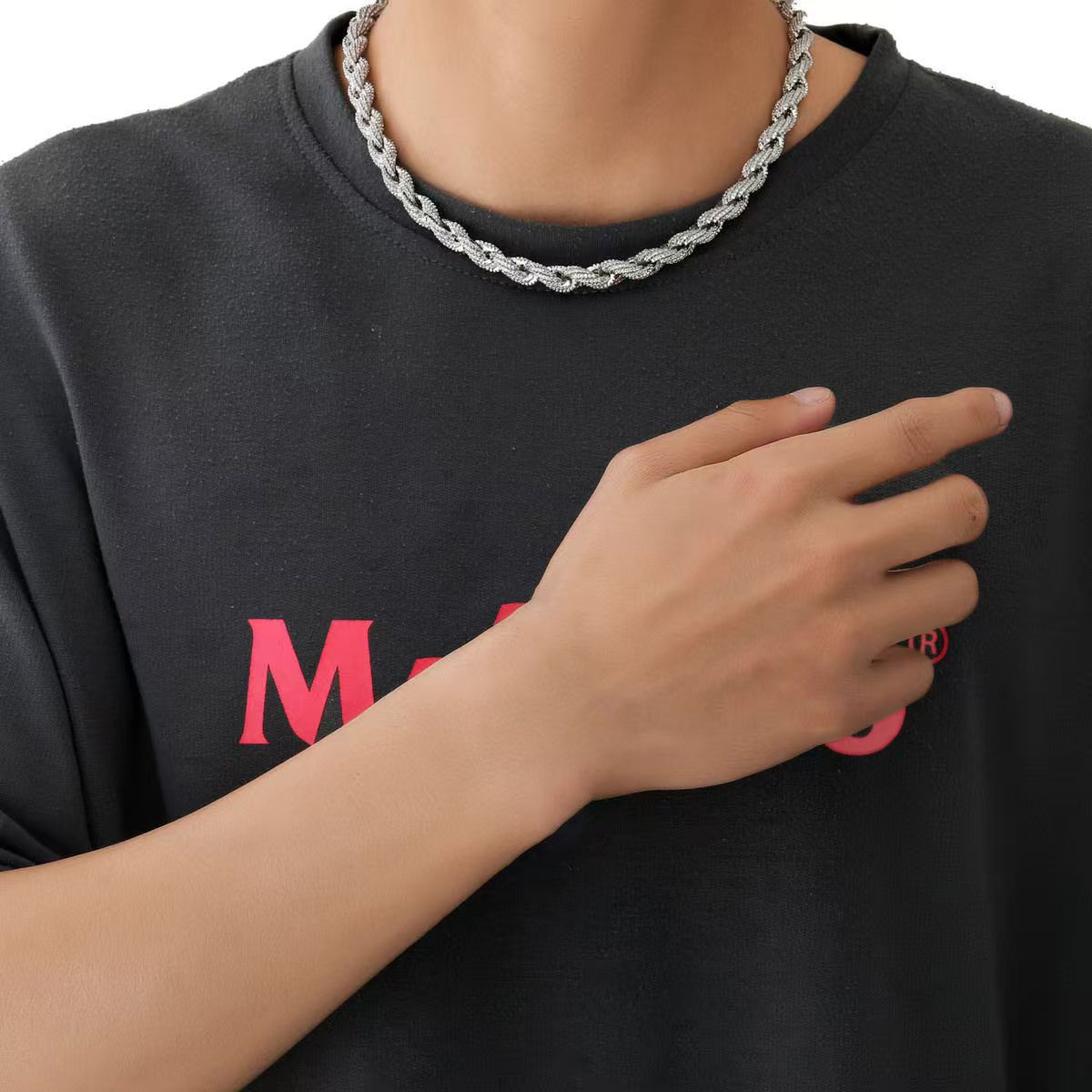 Iced out twist rope chains for men/women hip hop iced out chunky rope chain for men/women jewellery accessories 10mm width/60cm length necklace