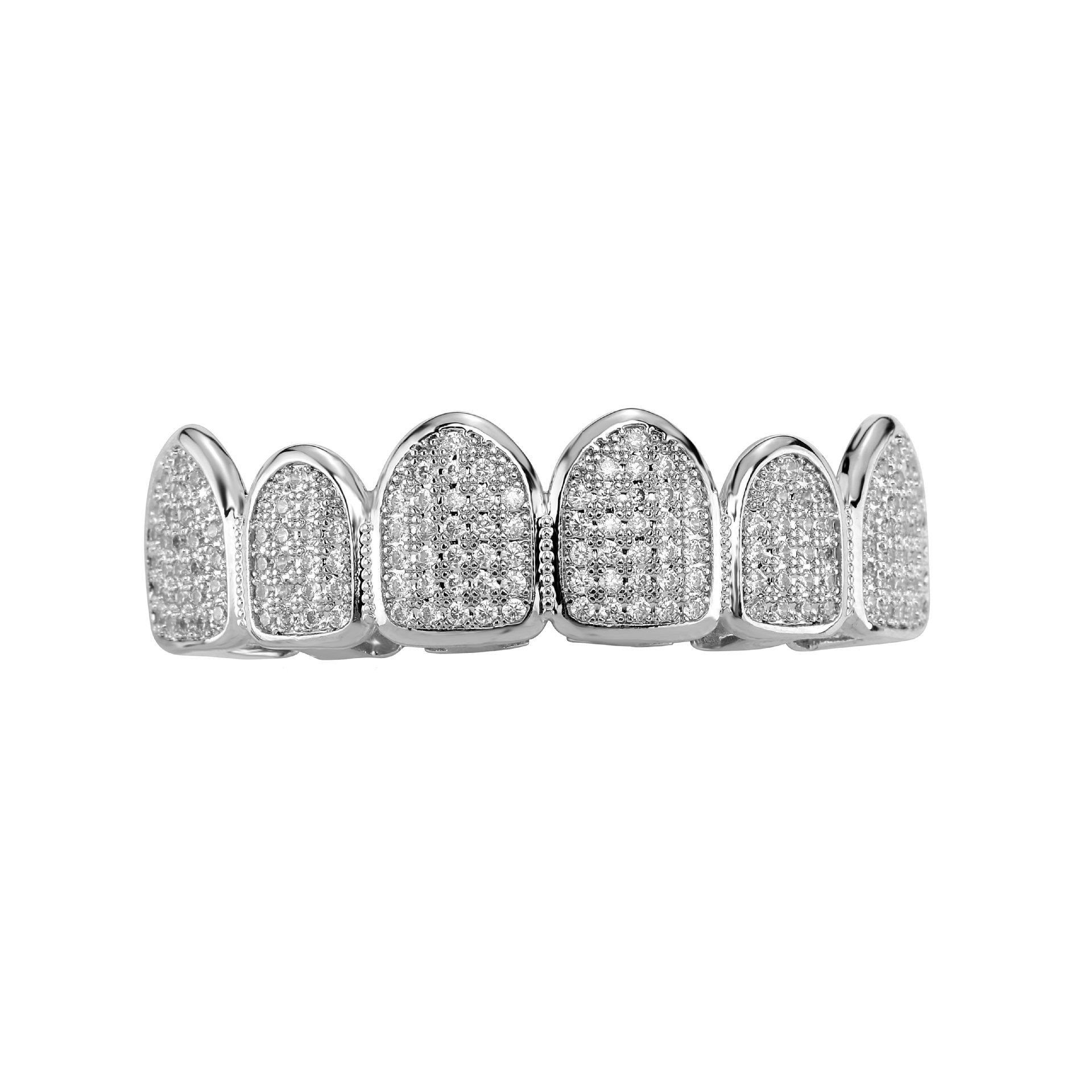 Iced Tooth/Teeth Grillz Caps with Full Handmade 5A + CZ diamond Hip Hop Teeth Grillz body Jewelry Accessories Gifts for Rapper Music Lovers