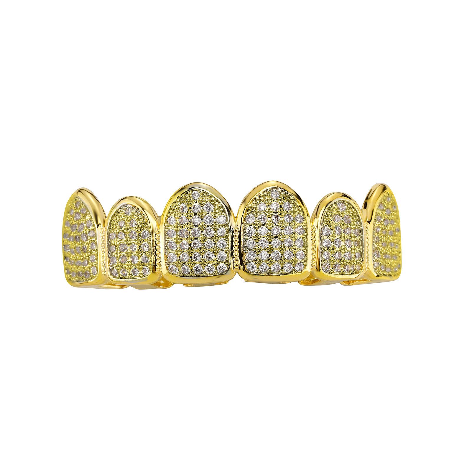 Iced Tooth/Teeth Grillz Caps with Full Handmade 5A + CZ diamond Hip Hop Teeth Grillz body Jewelry Accessories Gifts for Rapper Music Lovers