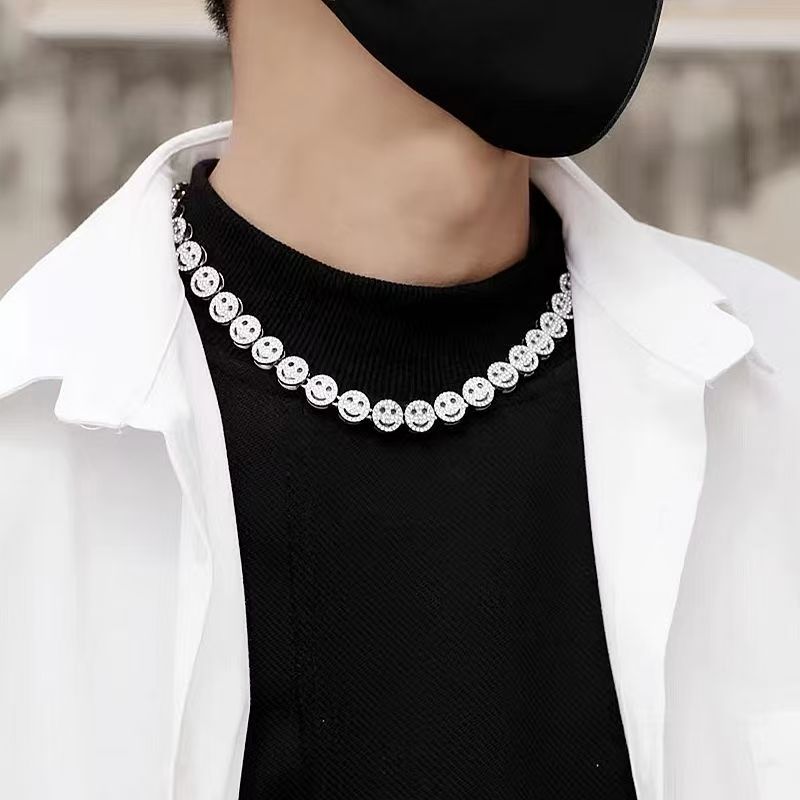 women/men necklace iced smile chain necklace hip hop rapper chain link iced out bling bling chain link men/women fashion accessories jewelry valentines gifts for boyfriends girlfriends couples