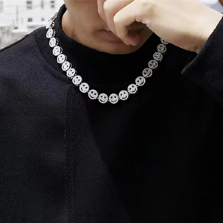 women/men necklace iced smile chain necklace hip hop rapper chain link iced out bling bling chain link men/women fashion accessories jewelry valentines gifts for boyfriends girlfriends couples