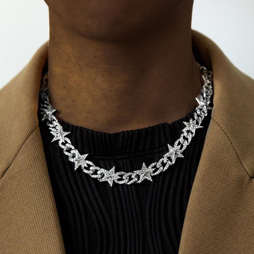 Men chain necklace iced five star chain necklace men/women hip hop rapper chain jewelry fashion accessories