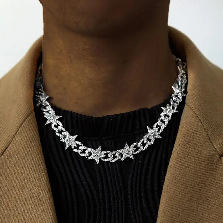 Men chain necklace iced five star chain necklace men/women hip hop rapper chain jewelry fashion accessories