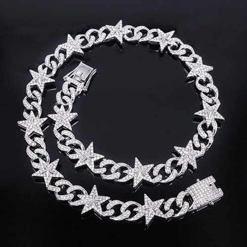 Men chain necklace iced five star chain necklace men/women hip hop rapper chain jewelry fashion accessories