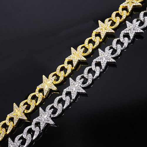 Men chain necklace iced five star chain necklace men/women hip hop rapper chain jewelry fashion accessories
