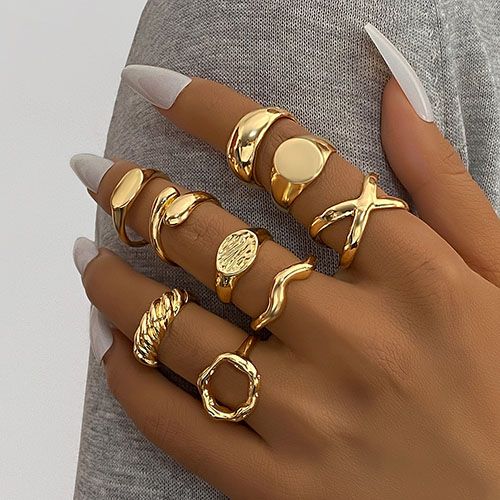Stacking Rings set jewelry woman gold chunky medium fit adjustable rings set jewelry accessories festival birthday Christmas gifts for girlfriend/ladies/girls
