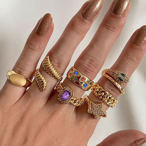 Knuckle stacking rings jewelry set for women boho rings set Retro Imitation Gemstone Diamond ring star ring adjustable ring snake ring 7-pieces rings set valentines gift for female/ladies/girls