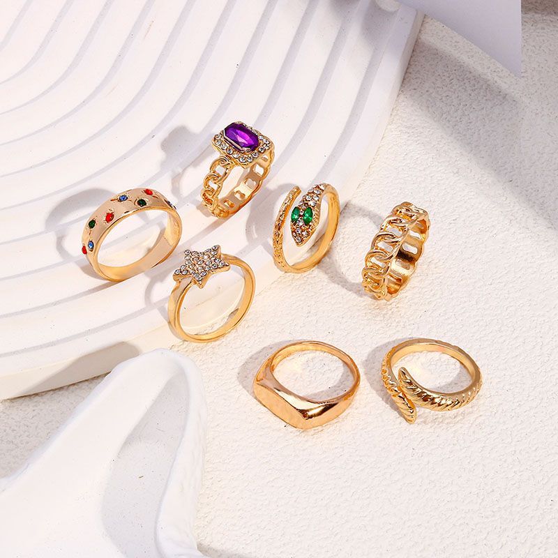 Knuckle stacking rings jewelry set for women boho rings set Retro Imitation Gemstone Diamond ring star ring adjustable ring snake ring 7-pieces rings set valentines gift for female/ladies/girls