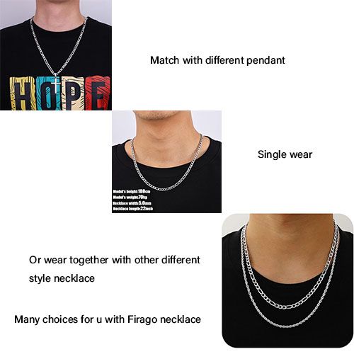 316L Stainless Steel Figaro chain necklace jewelry men/women hip hop jewelry dairy necklace, necklace wear with pendant, other style necklace valentines gift for boyfriend girlfriend