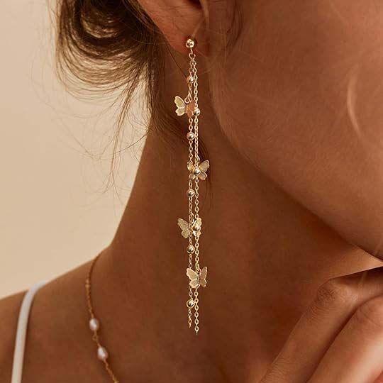 Butterfly Drop&Dangle Earrings women Statement Stainless Steel with 18K golden plated Butterfly Earrings for girls no tarnish hypoallergenic earrings for women