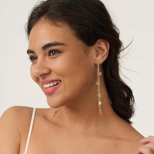 Butterfly Drop&Dangle Earrings women Statement Stainless Steel with 18K golden plated Butterfly Earrings for girls no tarnish hypoallergenic earrings for women