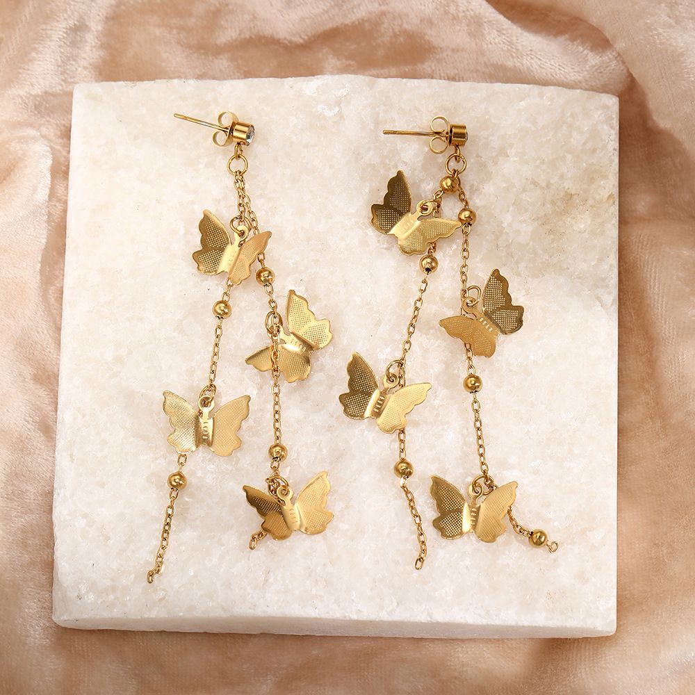 Butterfly Drop&Dangle Earrings women Statement Stainless Steel with 18K golden plated Butterfly Earrings for girls no tarnish hypoallergenic earrings for women