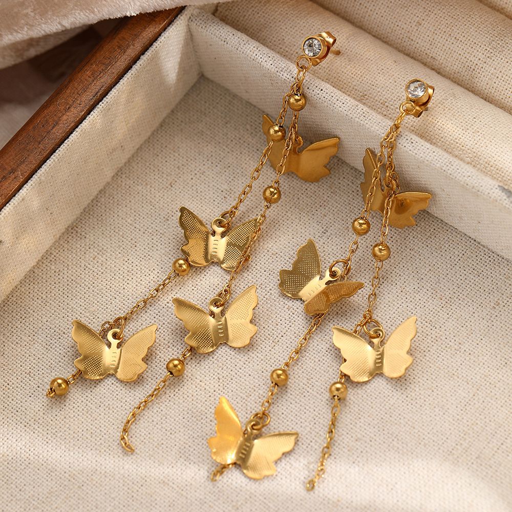 Butterfly Drop&Dangle Earrings women Statement Stainless Steel with 18K golden plated Butterfly Earrings for girls no tarnish hypoallergenic earrings for women