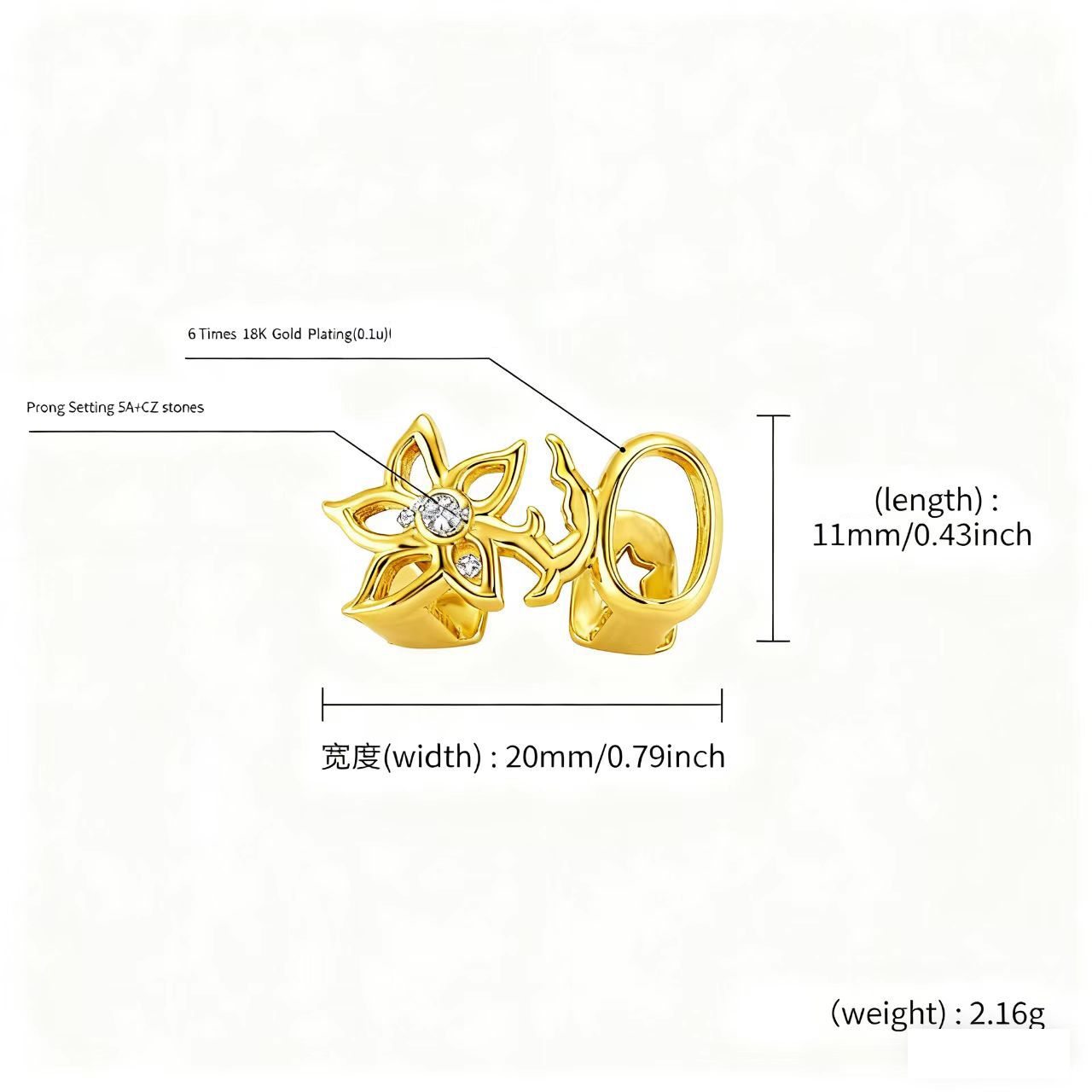 Tooth Grillz for women flower open face tooth caps with CZ Brass with 14K gold plated teeth grillz