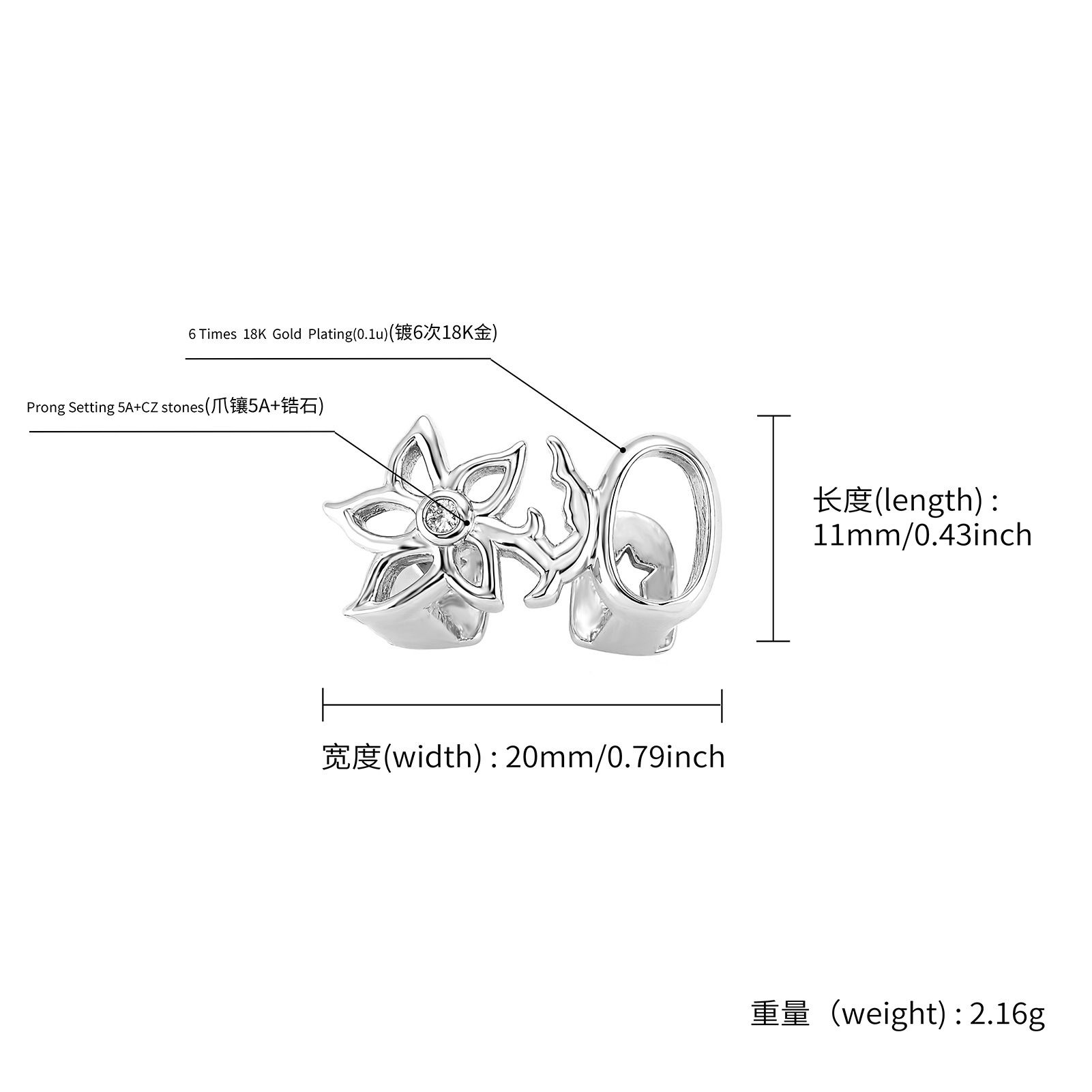 Tooth Grillz for women flower open face tooth caps with CZ Brass with 14K gold plated teeth grillz