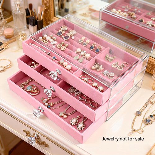Jewelry box organizer Jewelry Case PU Leather ring/bracelet/necklace/earrings/watch Jewellery Storage Box Organizer Display three layers drawers organizer display valentines gift for girlfriends