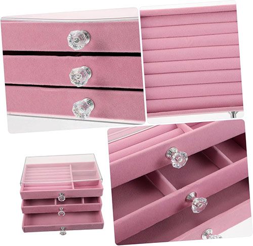 Jewelry box organizer Jewelry Case PU Leather ring/bracelet/necklace/earrings/watch Jewellery Storage Box Organizer Display three layers drawers organizer display valentines gift for girlfriends