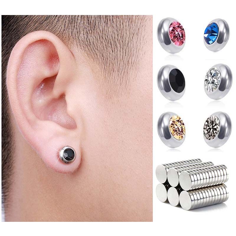 Round Diamond Earrings Magnetic Clip-on Earrings for Men Gifts for men