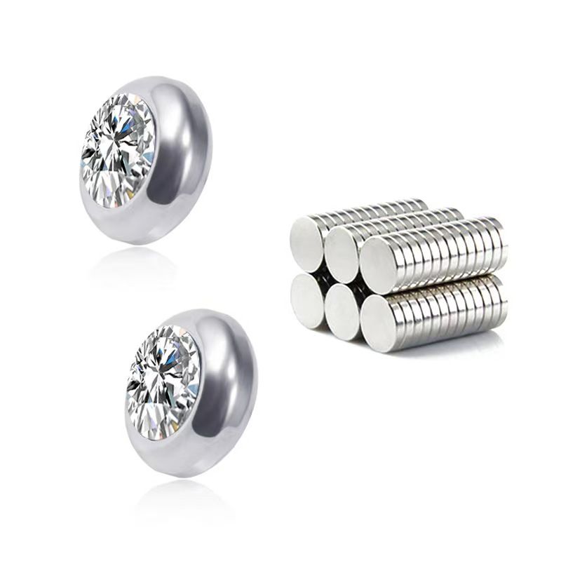 Round Diamond Earrings Magnetic Clip-on Earrings for Men Gifts for men