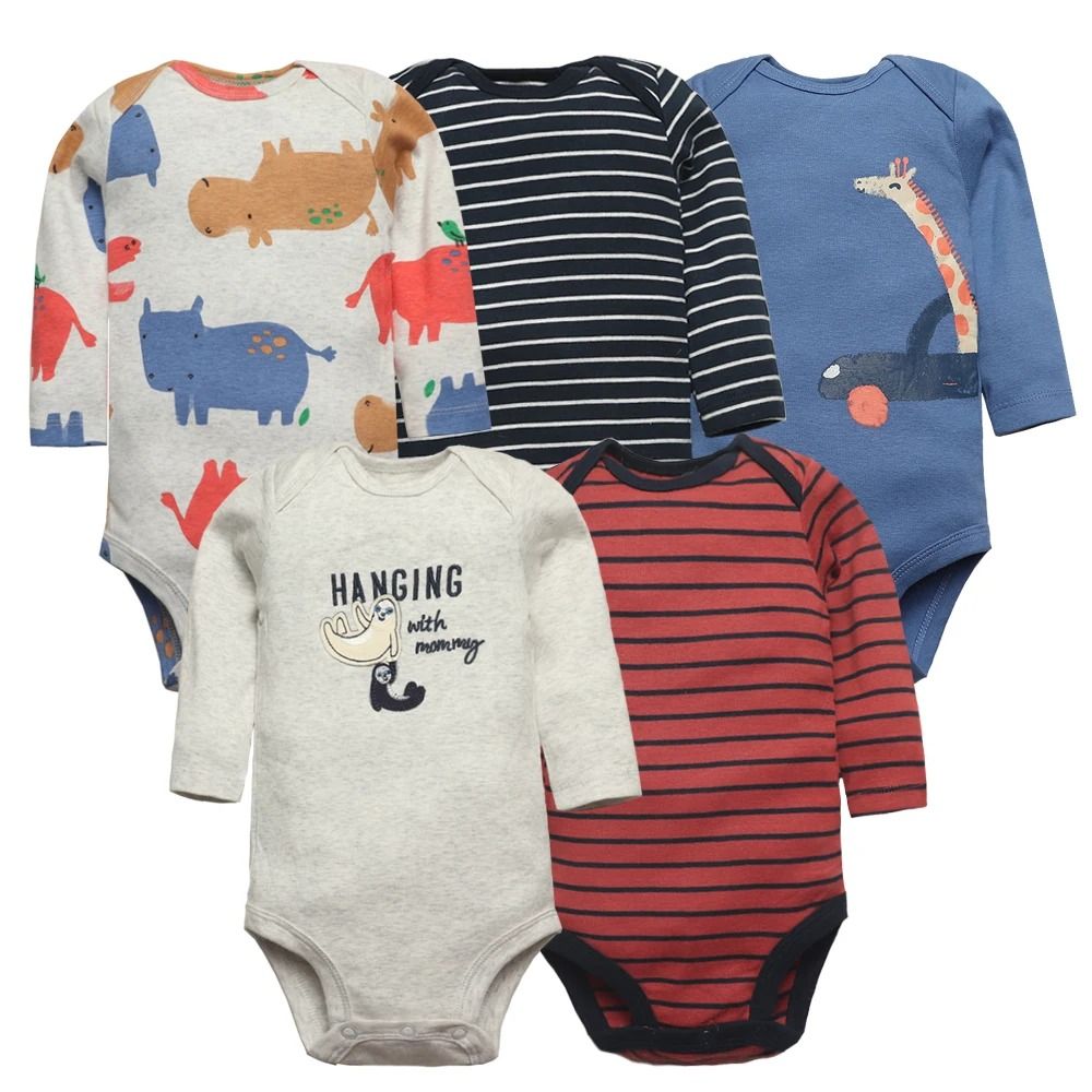 5PCS/LOT Cotton Baby Bodysuits Unisex Infant Jumpsuit Fashion Baby Boys Girls Clothes Long Sleeve Newborn Baby Clothing Set