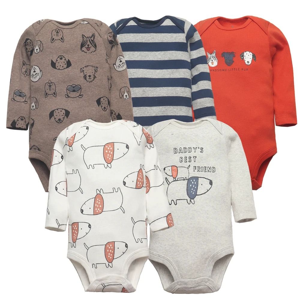 5PCS/LOT Cotton Baby Bodysuits Unisex Infant Jumpsuit Fashion Baby Boys Girls Clothes Long Sleeve Newborn Baby Clothing Set