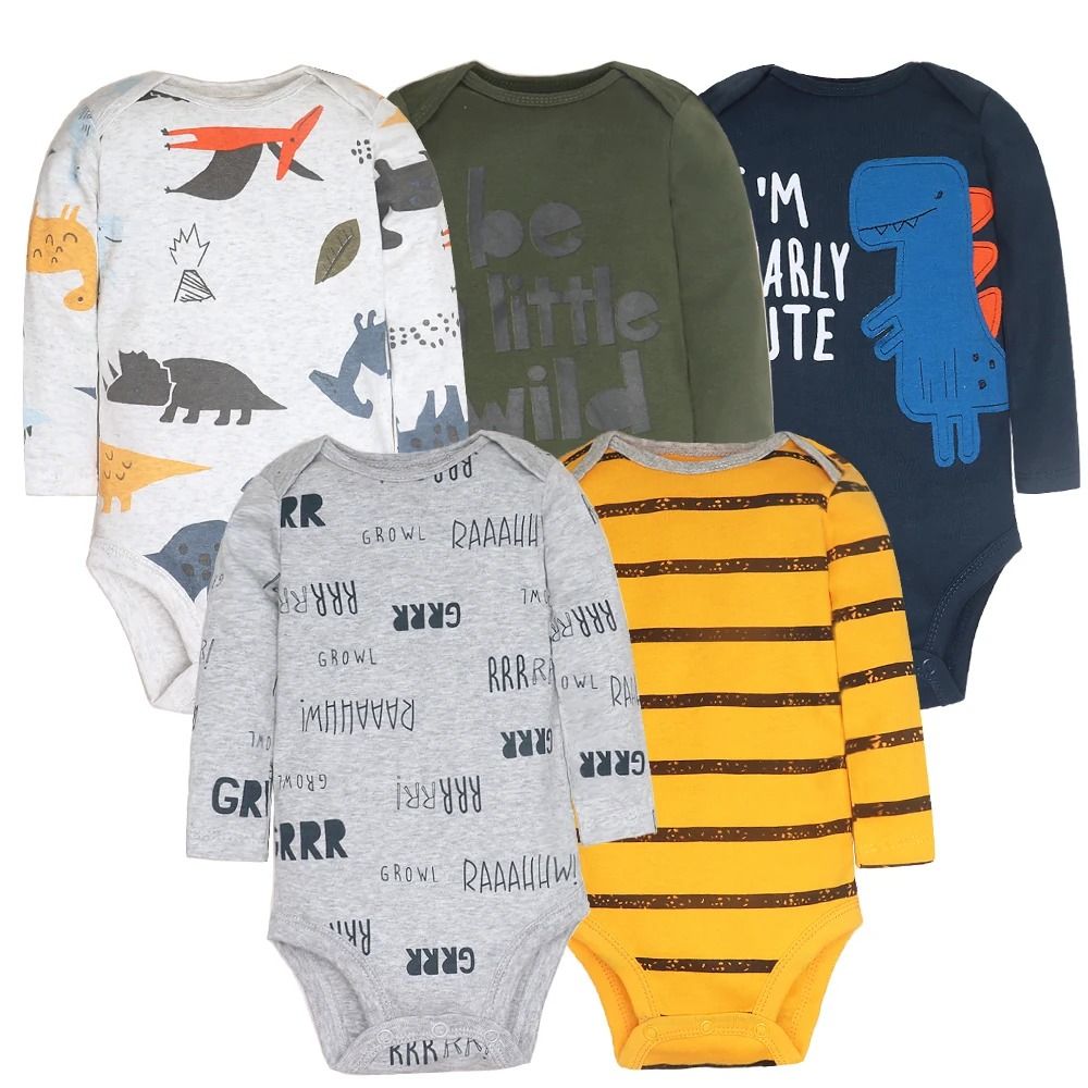 5PCS/LOT Cotton Baby Bodysuits Unisex Infant Jumpsuit Fashion Baby Boys Girls Clothes Long Sleeve Newborn Baby Clothing Set
