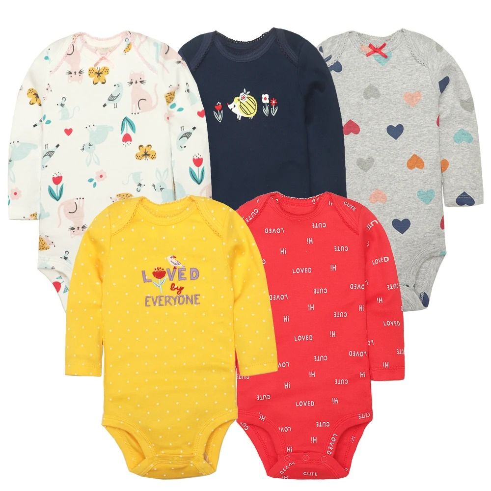 5PCS/LOT Cotton Baby Bodysuits Unisex Infant Jumpsuit Fashion Baby Boys Girls Clothes Long Sleeve Newborn Baby Clothing Set
