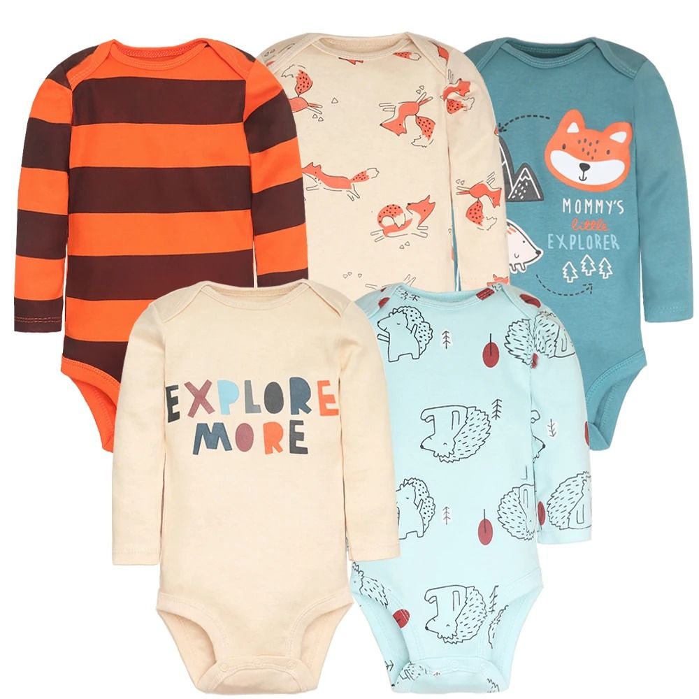 5PCS/LOT Cotton Baby Bodysuits Infant Jumpsuit Fashion Baby Boys Girls Clothes Long Sleeve Newborn Baby Clothing Set