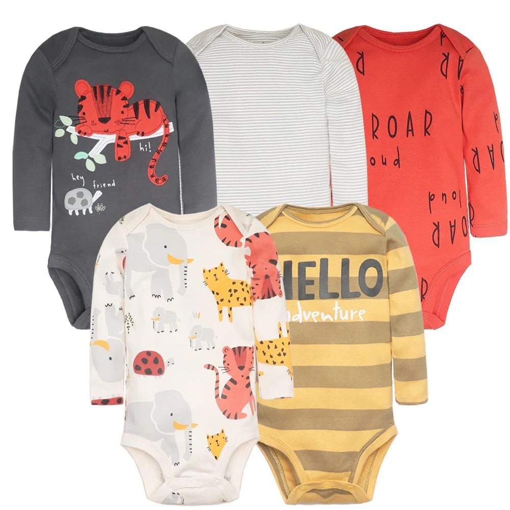 5PCS/LOT Cotton Baby Bodysuits Infant Jumpsuit Fashion Baby Boys Girls Clothes Long Sleeve Newborn Baby Clothing Set