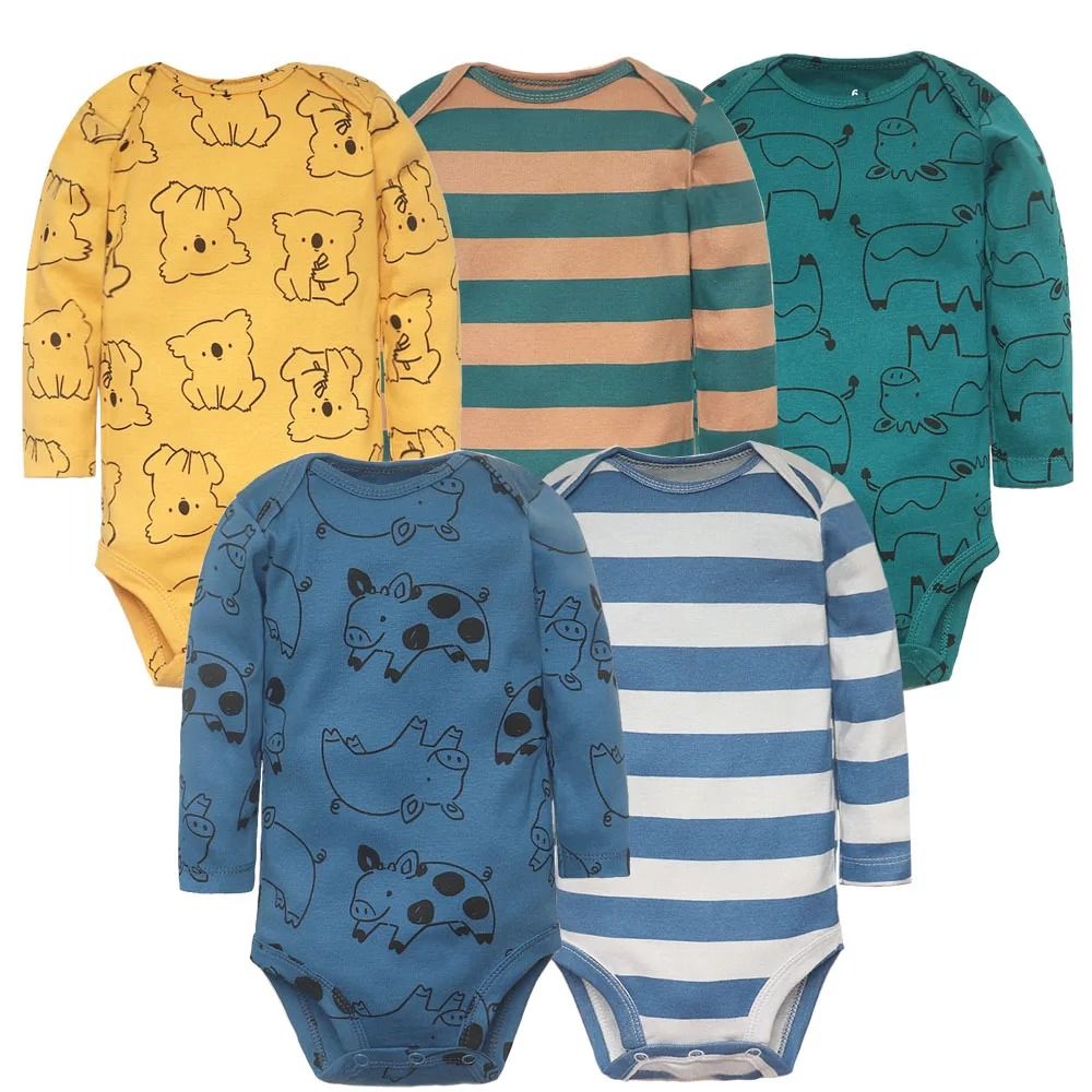 5PCS/LOT Cotton Baby Bodysuits Infant Jumpsuit Fashion Baby Boys Girls Clothes Long Sleeve Newborn Baby Clothing Set