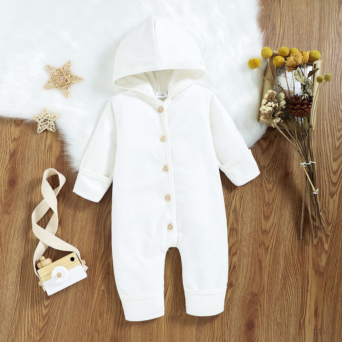 1PIECES Autumn Newborn Clothes Cotton Baby Boy Girl Romper Long Sleeve Knitted Ribbed Hooded Jumpsuit Spring Solid Infant Clothing 0-18M