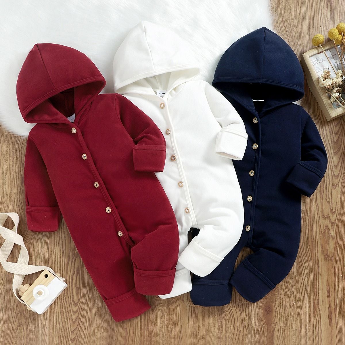 1PIECES Autumn Newborn Clothes Cotton Baby Boy Girl Romper Long Sleeve Knitted Ribbed Hooded Jumpsuit Spring Solid Infant Clothing 0-18M