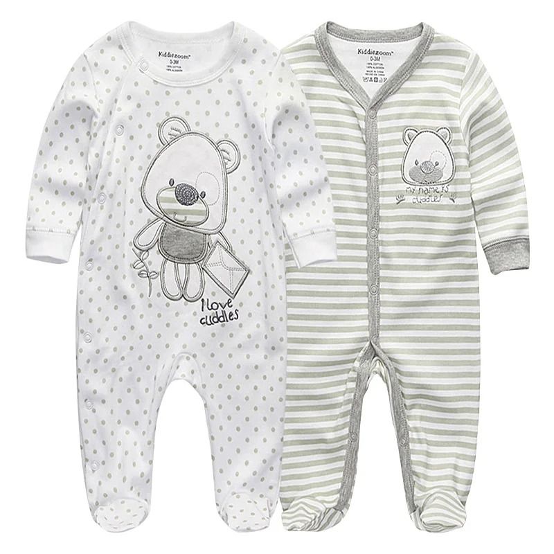 2pieces/lots Baby Play Pajamas Cotton Snap Footed Sleep Long Sleeve Bodysuit for Newborn Baby