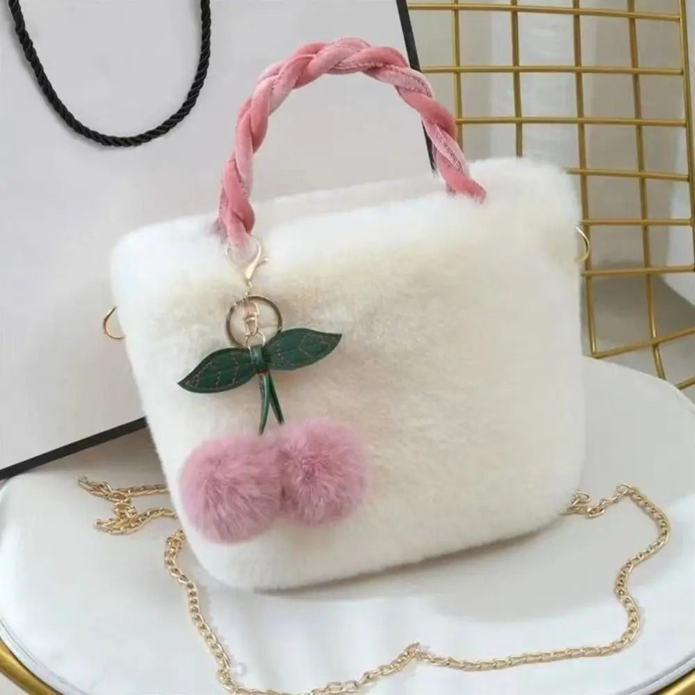 Fashion All Cute Cherry Girl Plush Tote Bag Female Plush Shoulder Handbag Bag Crossbody Winter Girls Canvas Single Autumn