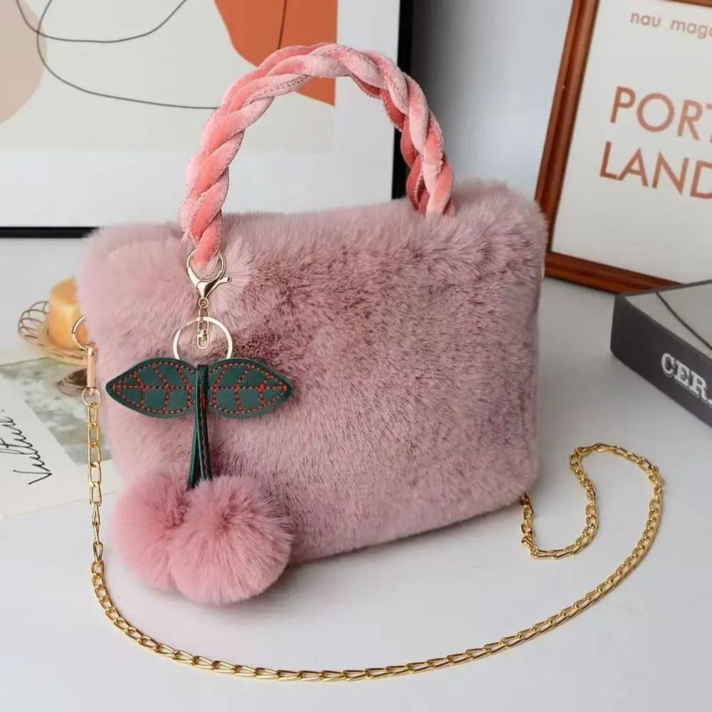 Fashion All Cute Cherry Girl Plush Tote Bag Female Plush Shoulder Handbag Bag Crossbody Winter Girls Canvas Single Autumn