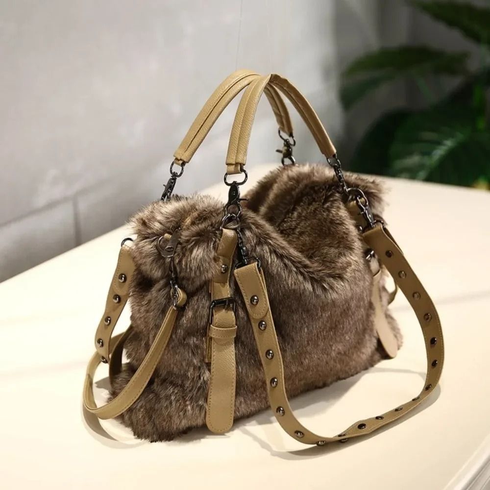 Wool Velvet Women's Mao Mao Plush Bag Wave Handbag Fashion Shoulder Bag Messenger Bag  Autumn and Winter New