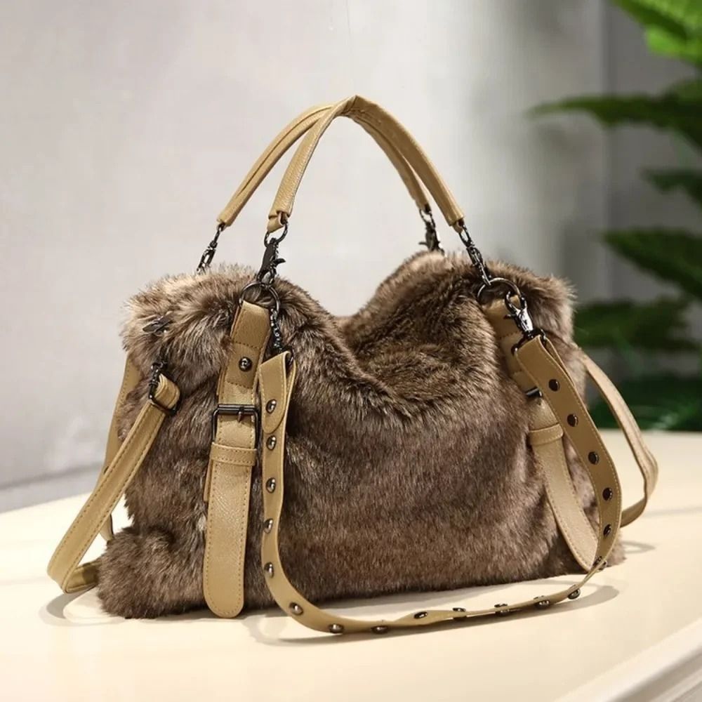 Wool Velvet Women's Mao Mao Plush Bag Wave Handbag Fashion Shoulder Bag Messenger Bag  Autumn and Winter New