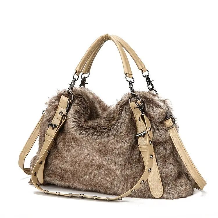 Wool Velvet Women's Mao Mao Plush Bag Wave Handbag Fashion Shoulder Bag Messenger Bag  Autumn and Winter New