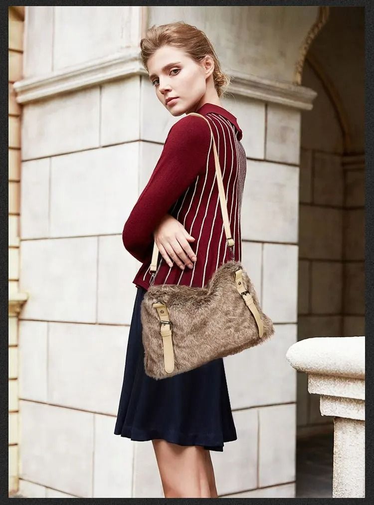 Wool Velvet Women's Mao Mao Plush Bag Wave Handbag Fashion Shoulder Bag Messenger Bag  Autumn and Winter New