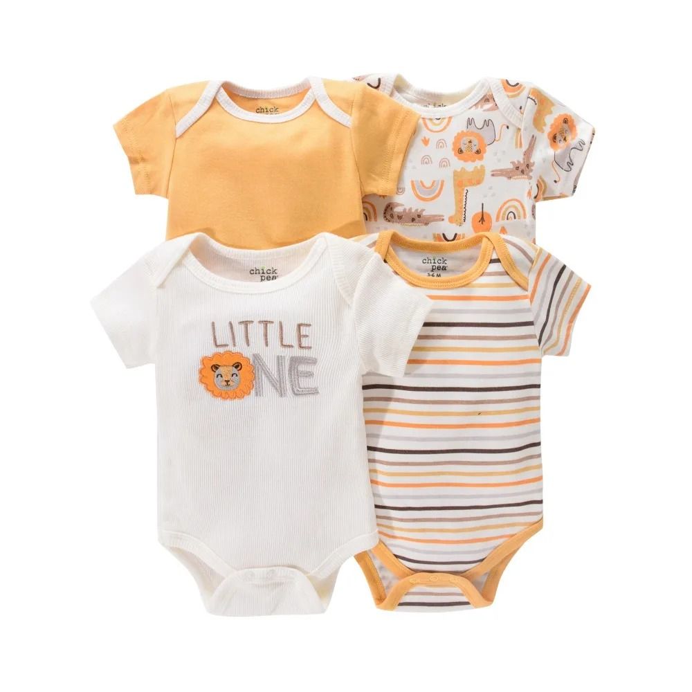 4PCS Newborn Infant Romper Short Sleeve Round Neck Cartoon Animal Flowers Print Bodysuit Onesies for Baby Boys and Girls Clothes
