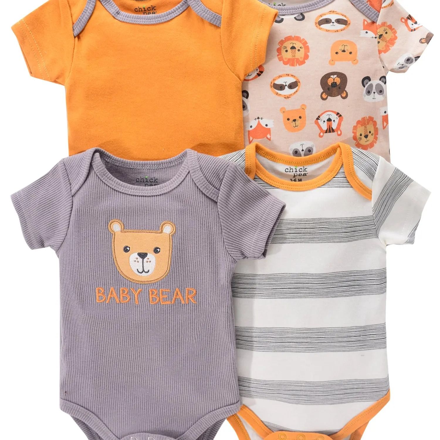 4PCS Newborn Infant Romper Short Sleeve Round Neck Cartoon Animal Flowers Print Bodysuit Onesies for Baby Boys and Girls Clothes