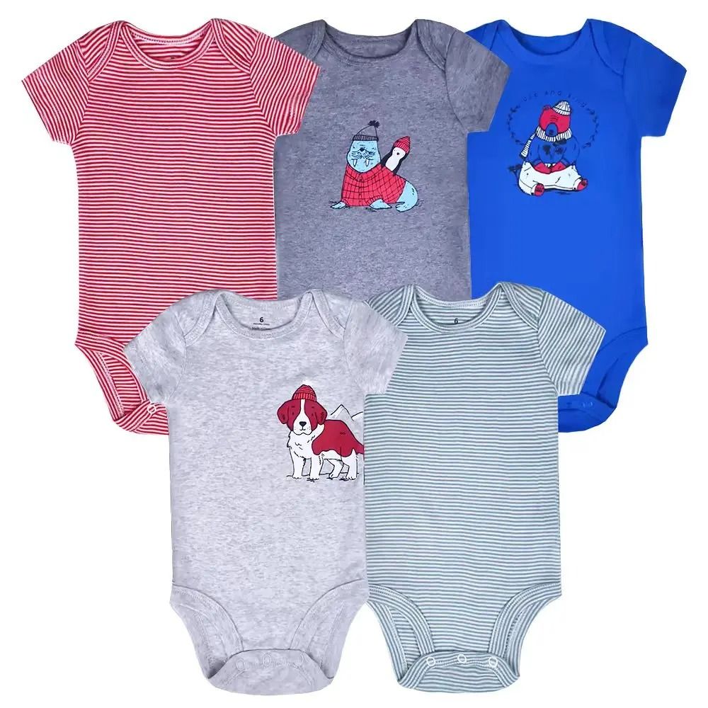 5pcs/lots Summer Baby Bodysuits for Boy Clothes Car Printed Cotton Short Sleeves Newborn Girl Clothing Jumpsuit Infant Outfits 6-24 Months