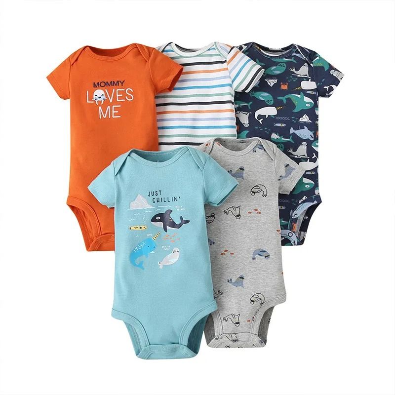 5pcs/lots Summer Baby Bodysuits for Boy Clothes Car Printed Cotton Short Sleeves Newborn Girl Clothing Jumpsuit Infant Outfits 6-24 Months