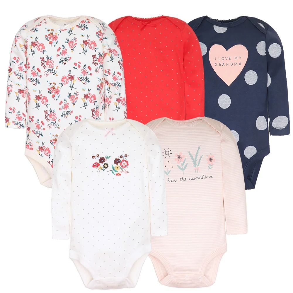 5Pcs/lot Baby Boy Bodysuit Long Sleeve Cotton Newborn Clothes Cartoon Print Four Season Toddler Overalls Infant Bebe Jumpsuits