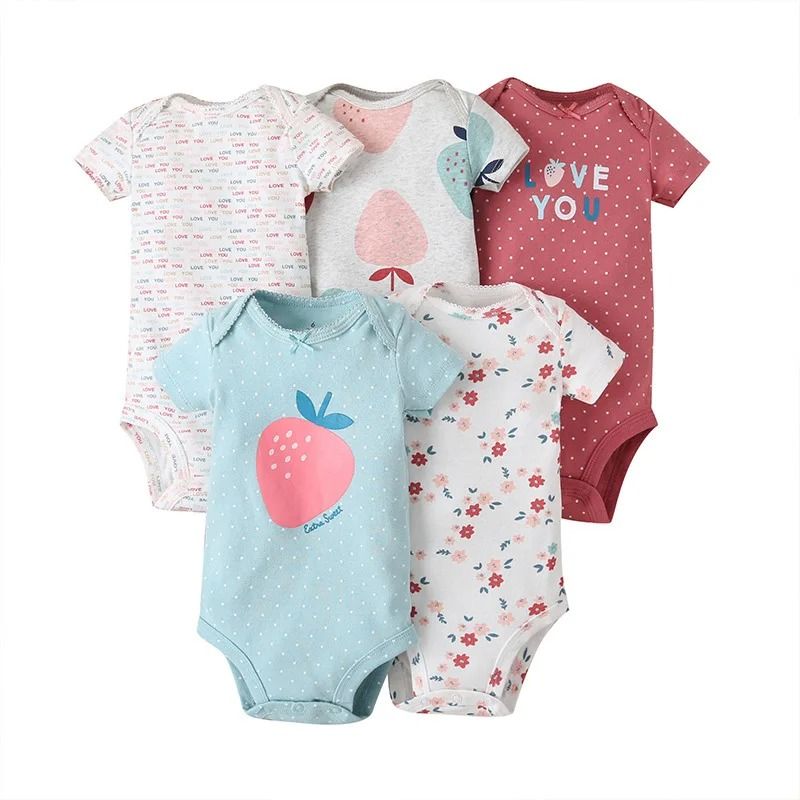 5 Pcs/Lot New Fashion Newborn Cartoon Short Sleeve Baby Boy Girl Bodysuits Soft 100%Cotton Infant Bebe Clothes 0-24M
