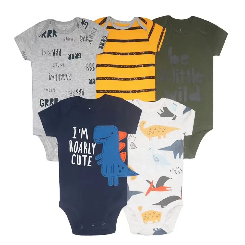 5 Pcs/Lot New Fashion Newborn Cartoon Short Sleeve Baby Boy Girl Bodysuits Soft 100%Cotton Infant Bebe Clothes 0-24M