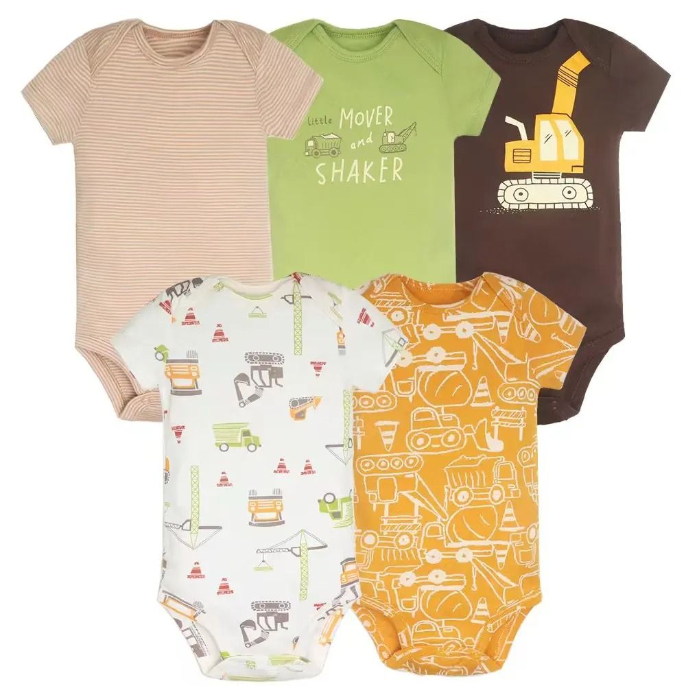 5 Pcs/Lot New Fashion Newborn Cartoon Short Sleeve Baby Boy Girl Bodysuits Soft 100%Cotton Infant Bebe Clothes 0-24M