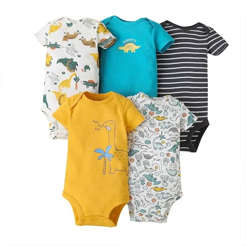5PCS/Lot Baby Bodysuits 100% Cotton Newborn Baby Boys Clothes Short Sleeve Infant Ropa 0-24M Summer Baby Clothing Jumpsuits