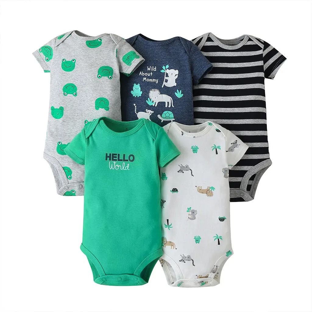 5PCS/Lot Baby Bodysuits 100% Cotton Newborn Baby Boys Clothes Short Sleeve Infant Ropa 0-24M Summer Baby Clothing Jumpsuits